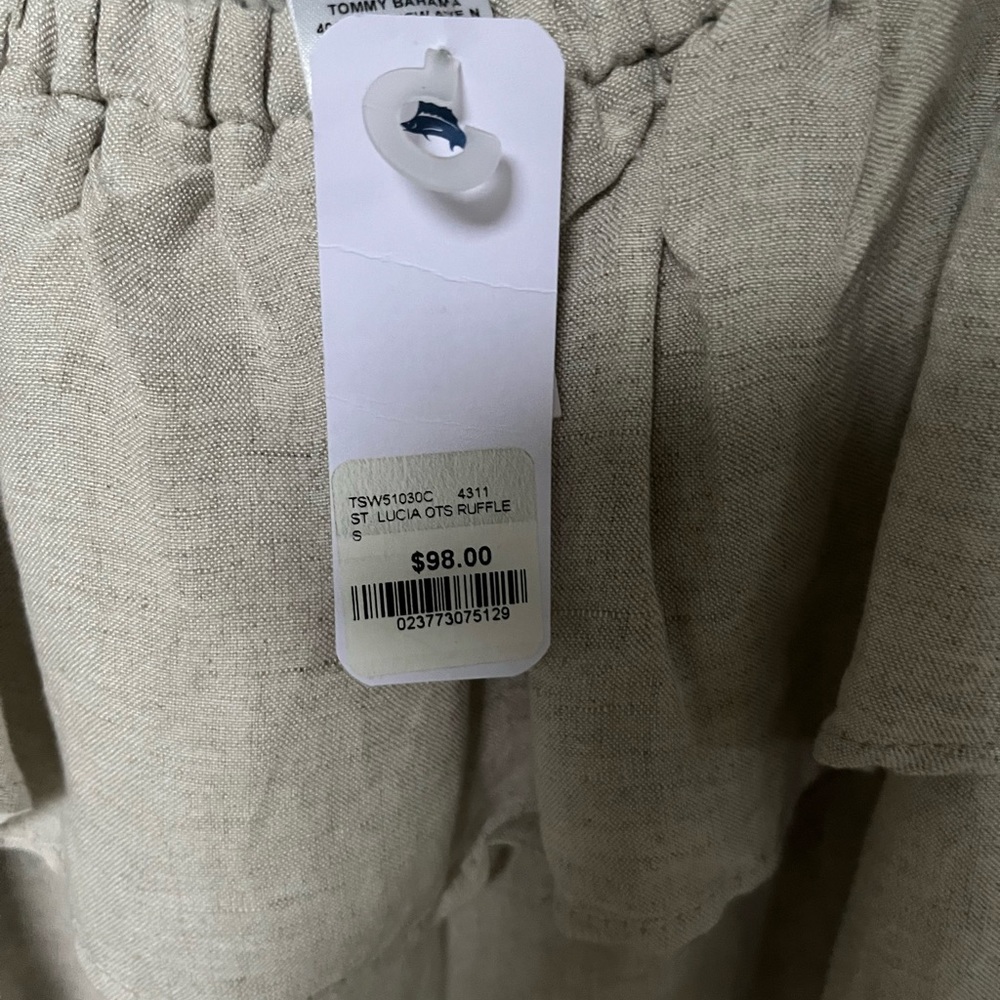 Tommy Bahama beige linen off shoulder (or on) dress